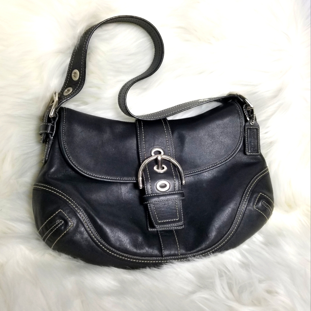 Vintage Coach Leather Grommets Black Silver hardware Small
